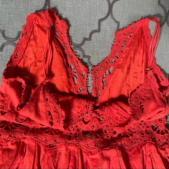 Free People Boho Sweet! Deep-V Crochet Lace Detail Raw Hem Mini Dress - Picture 12 of 14